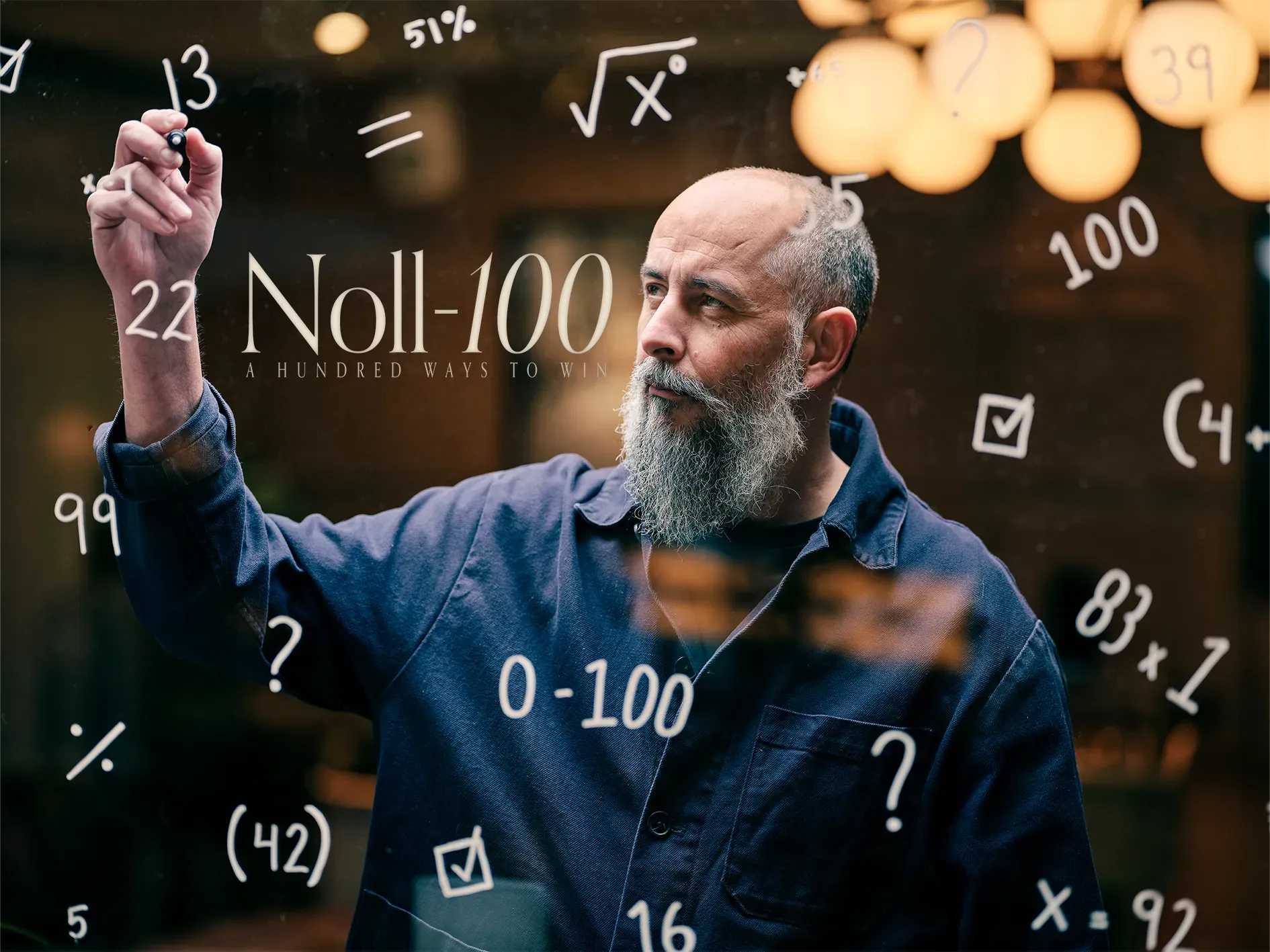 Noll-100, A hundred ways to win: man skriver siffror och tecken på en glasruta